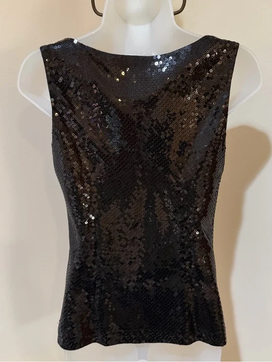 NEW BEAUTIFUL ANN TAYLOR BLACK SEQUIN BOAT NECKLINE SLEEVELESS TOP SIZE 0 - Picture 13 of 16